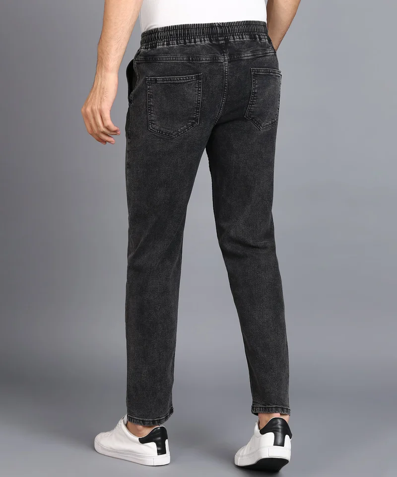 Urbano Fashion  Urbano Fashion Men's Jet Black Regular Fit Washed Jogger Jeans Stretchable for Men | Best Price UAE